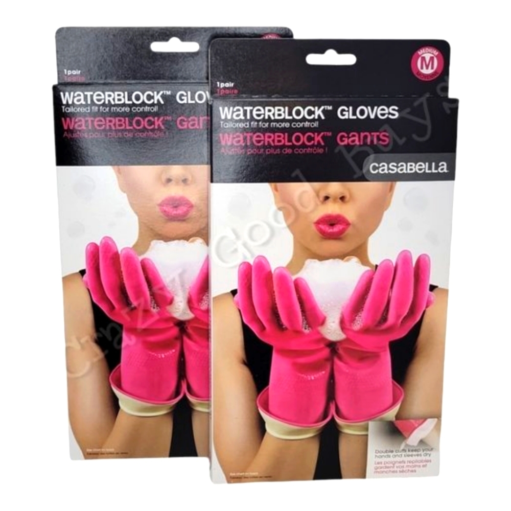2pr Casabella WaterBlock Double Cuff Latex Cleaning Dishwashing Gloves, S or M - Picture 2 of 7